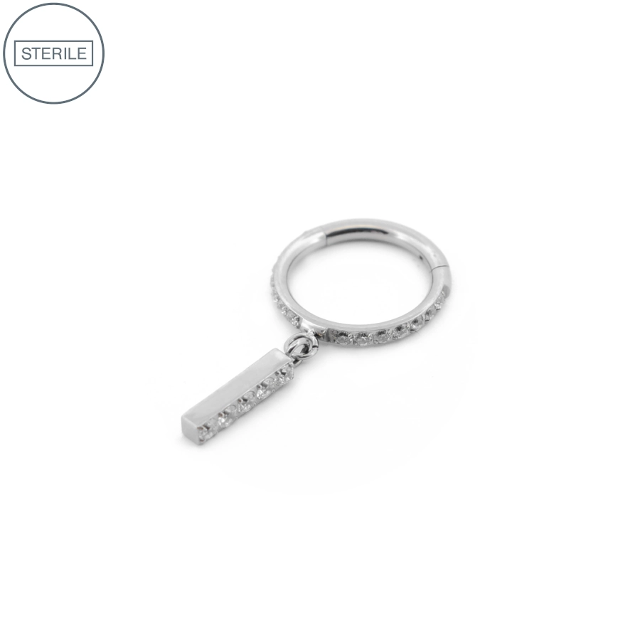 Anneau Piercing - Anneau Titane Stérile 04 - Anneau en titane avec strass et barre 5 strass