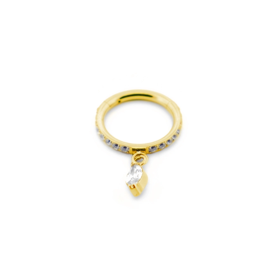 Piercing Anneau - Titane F136 Gold Stérile - Anneau 6 en titane avec strass et pendentif strass