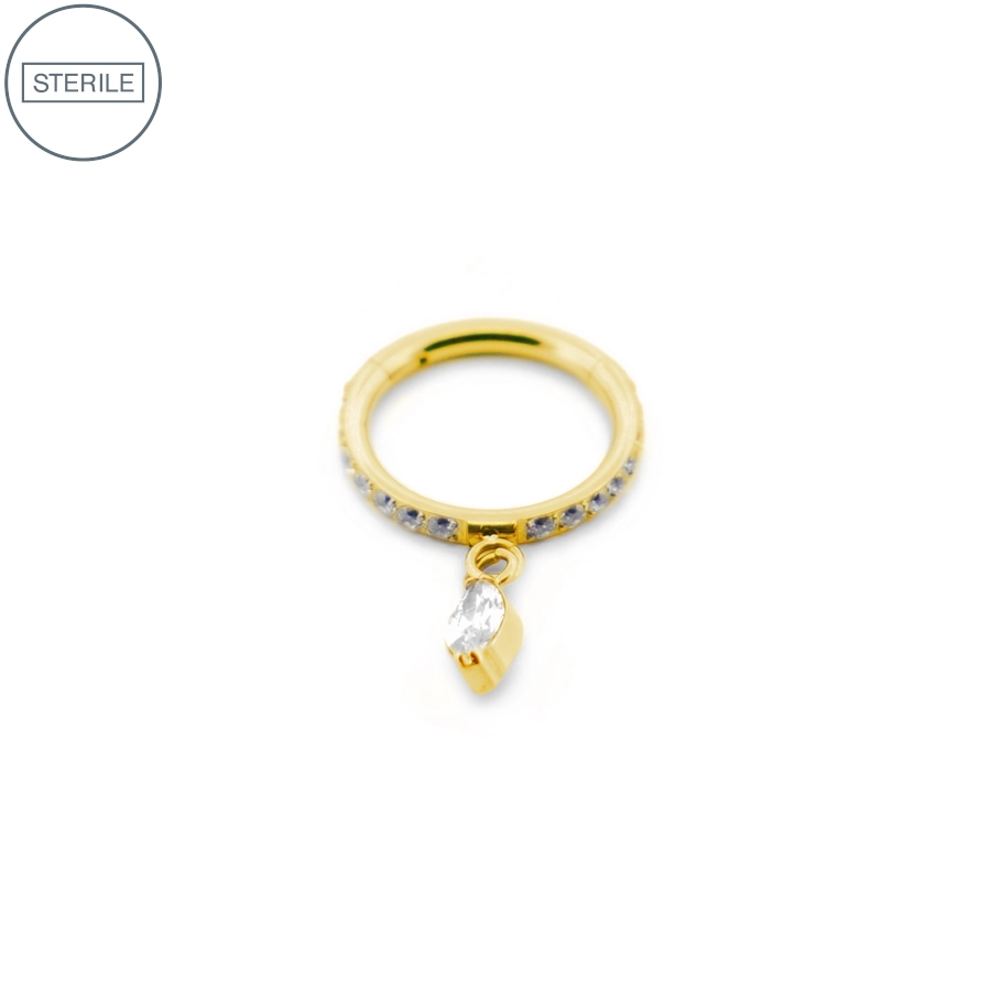 Piercing Anneau Titane Sterile - Anneau 06 en titane pvd gold avec strass et pendentif strass