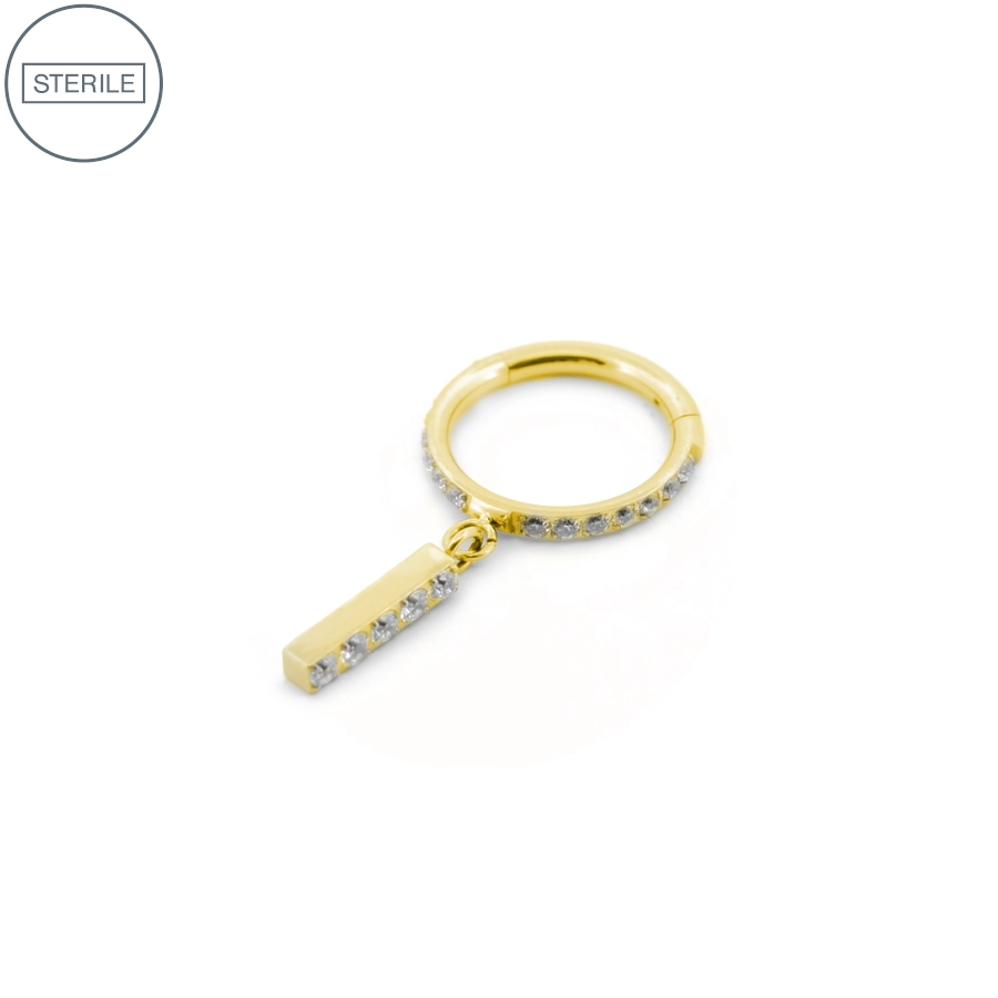 Piercing Anneau Titane Sterile - Anneau 04 en titane pvd gold avec barre 5 strass