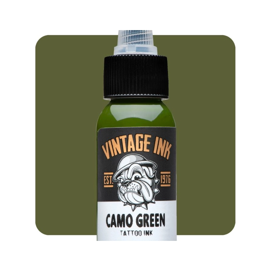 Encre Entrainement Tattoo Verte - Eternal Ink Vintage Ink Camo Green - Encre artistique pour entrainement au tatouage NON REACH 30 ml*