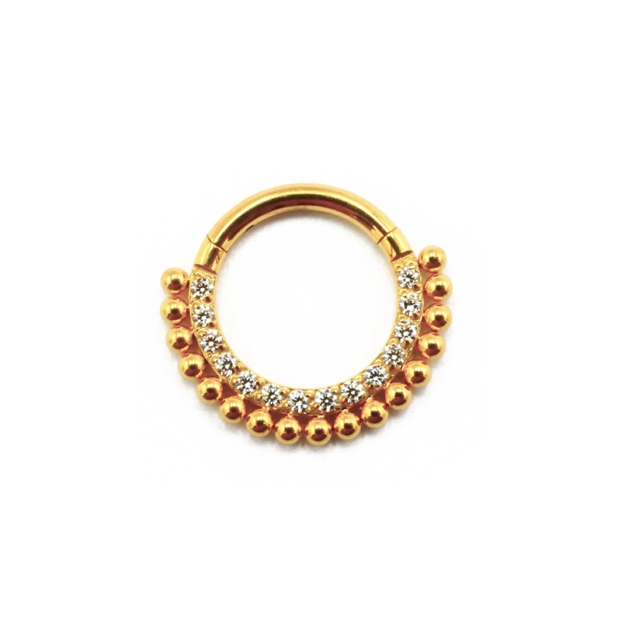 Piercing Anneau - Titane F136 Gold Stérile - Anneau 75 en titane pvd gold motif asia bille strass