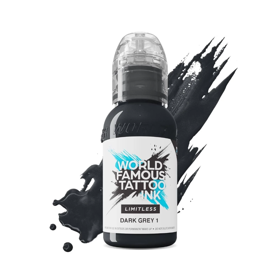 Encre Tattoo Grise - World Famous Ink Limitless Dark Grey 1 - Mélange pour le tatouage encre reach 30ml du set carli jarlier*