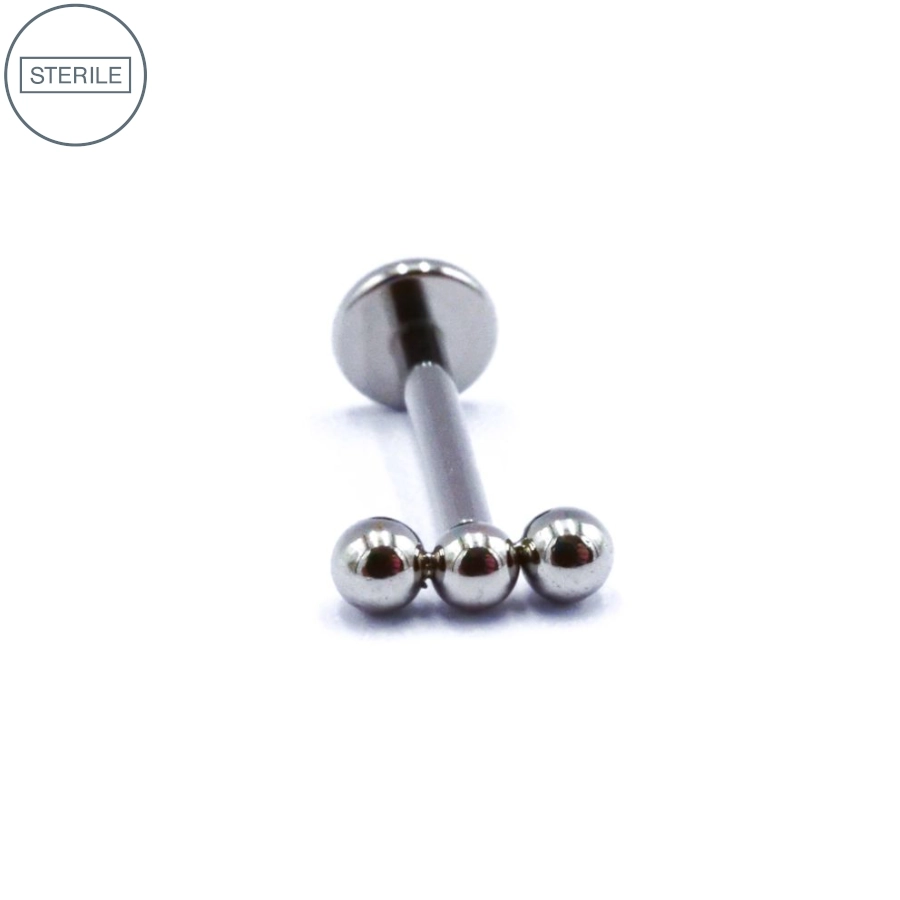 Labret Stérile Titane Interne 46 - Piercing avec pas de vis interne 3 billes droite