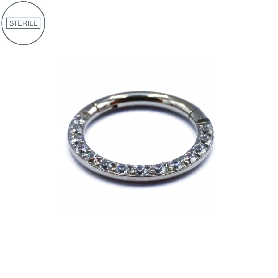 Anneau Piercing - Anneau Titane Stérile 72 - Anneau en titane motif strass latéral 