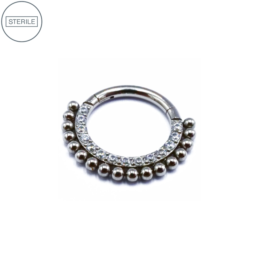 Anneau Piercing - Anneau Titane Stérile 75 - Anneau en titane motif asia bille et strass