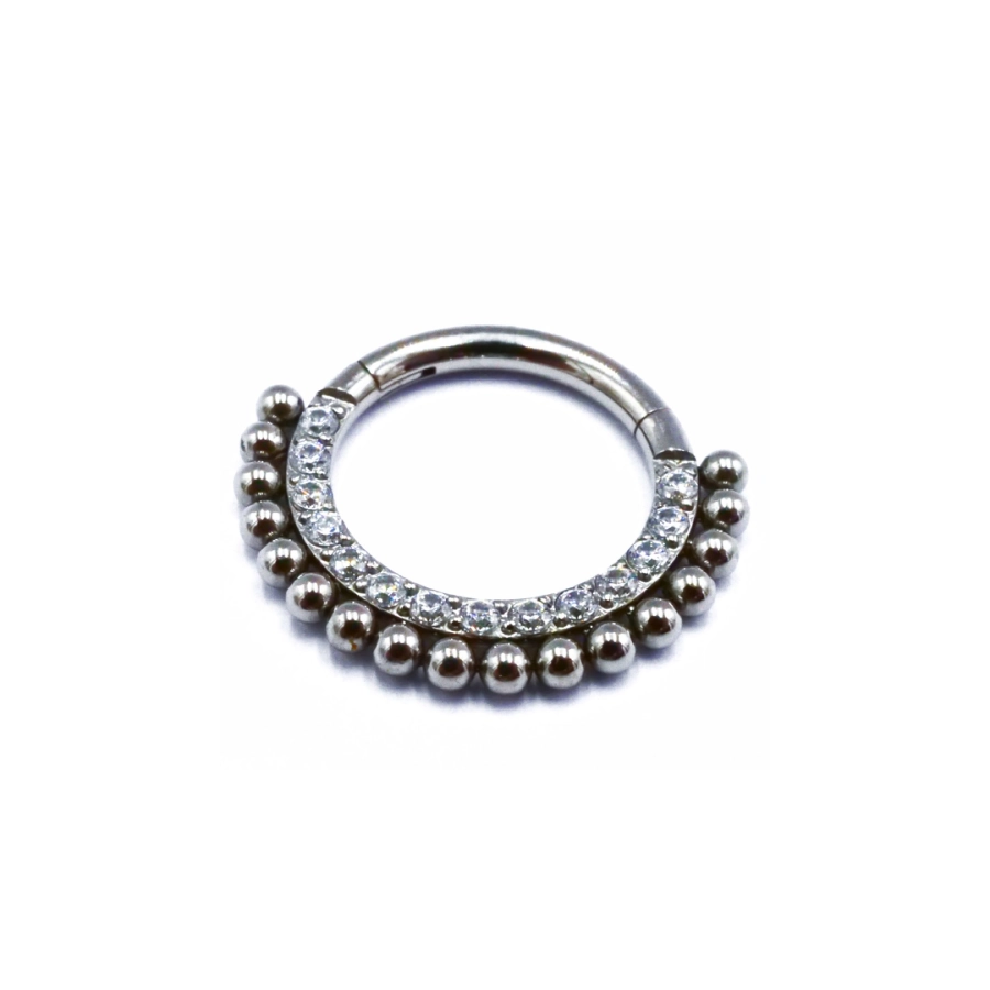 Anneau Piercing - Anneau Titane Stérile 75 - Anneau en titane motif asia bille et strass