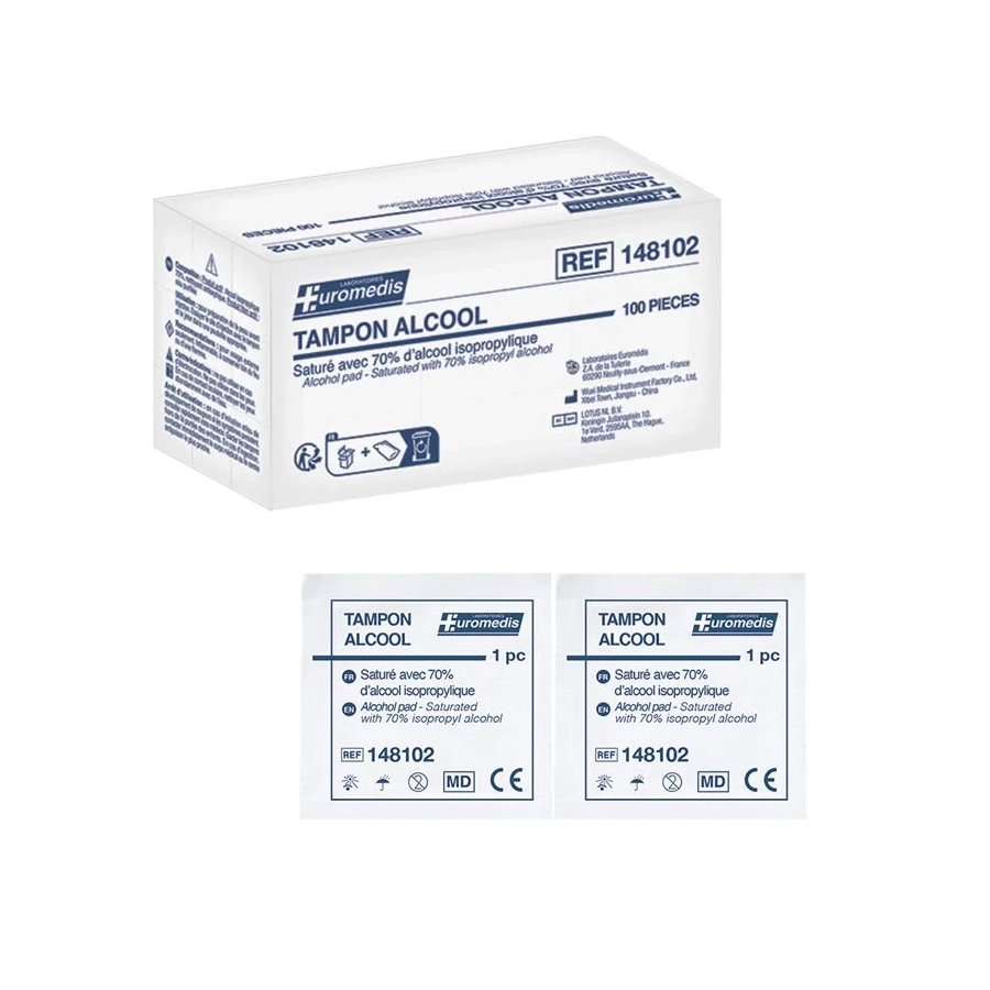 Lingette Piercing - Euromedis Tampon Alcool 70% - Boîte de 100 lingettes pour la désinfection*
