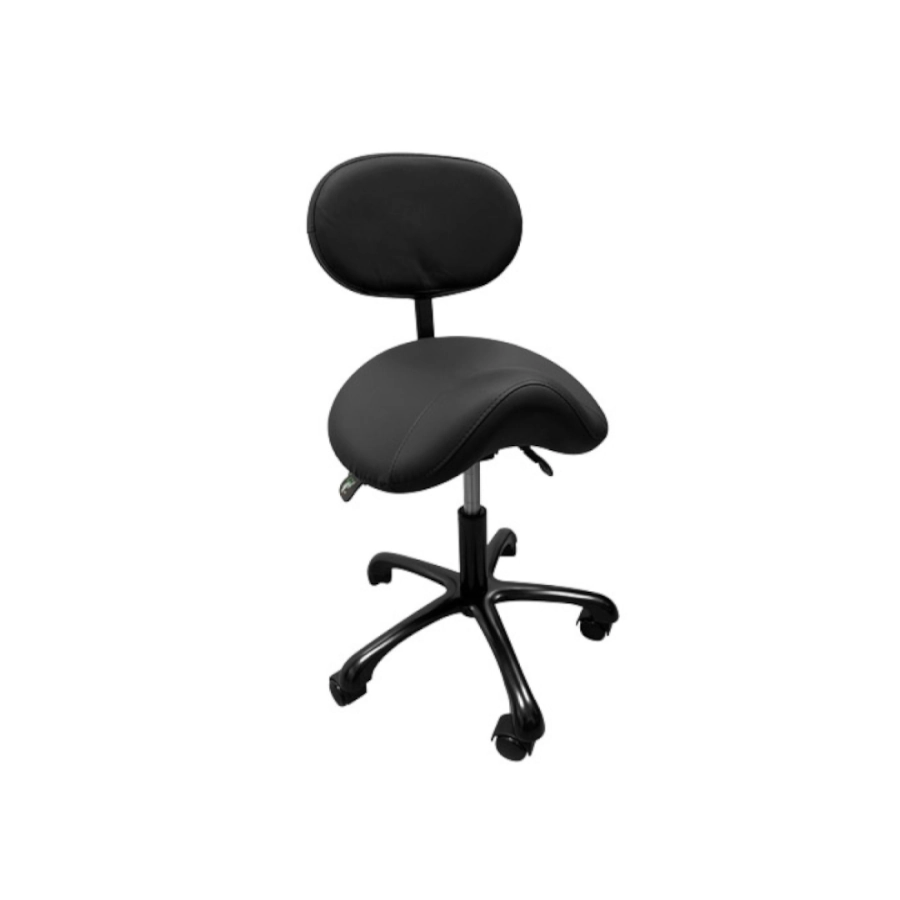 Mobilier Pmu - Tabouret Noir - Assise selle de cheval - Réglable avec dossier - Maquillage permanent