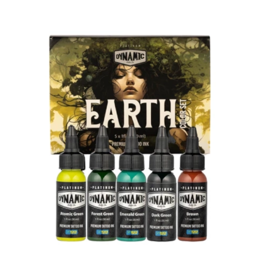 Set Encre Tattoo - Platinum By Dynamic Set Earth - Mélange pour le tatouage encre 5 x 30 ml reach*