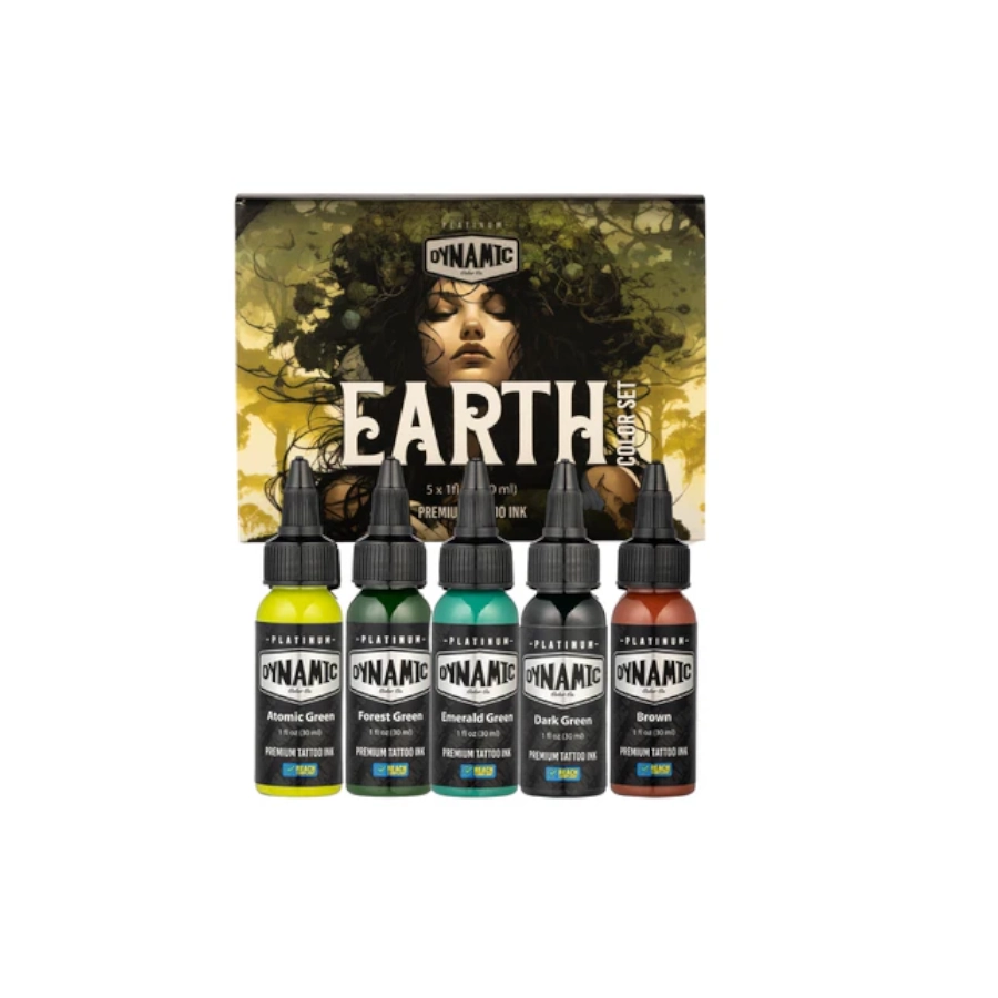 Encre Tattoo - Platinum By Dynamic Set Earth - Mélange pour le tatouage encre 5 x 30 ml reach