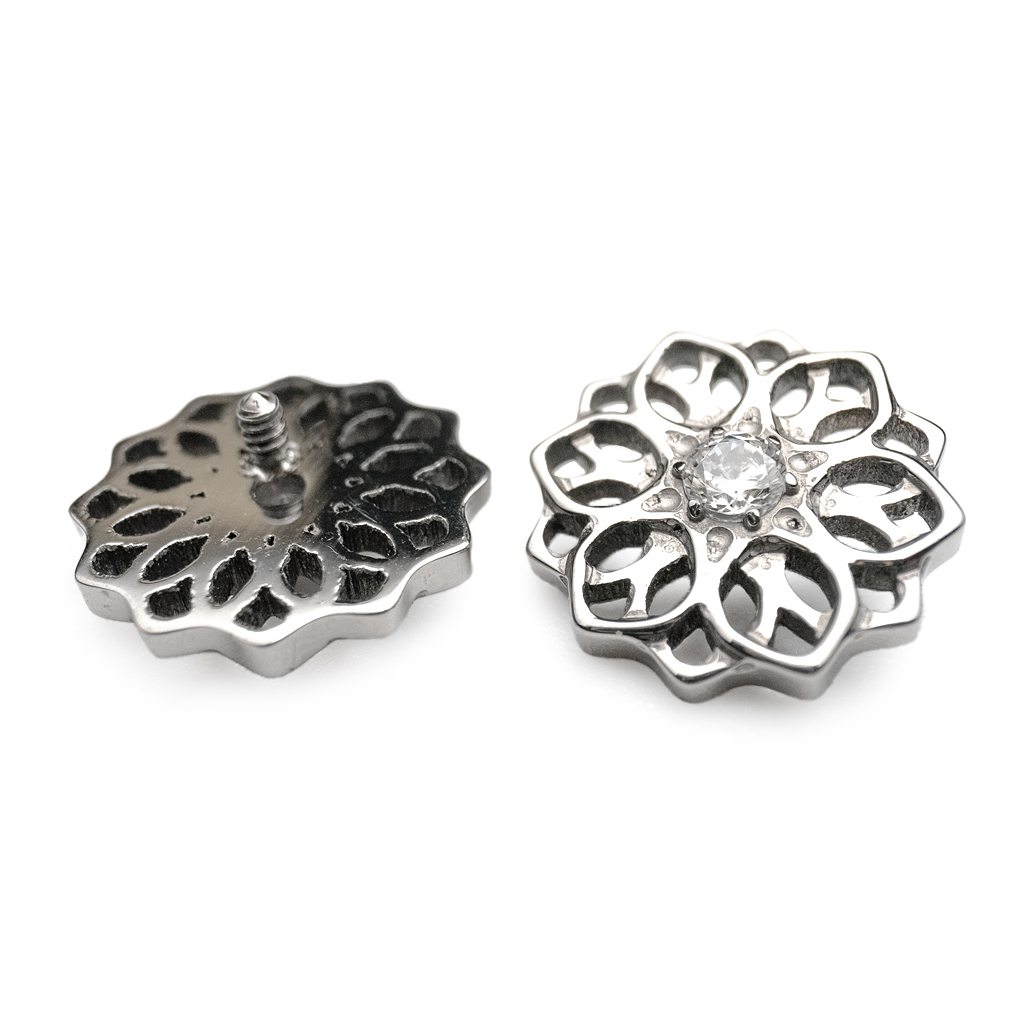 Piercing Embout - Titane F136 Gamme Hand Ink - Embout 224 avec pas de vis interne 0,9 mm pour piercing 1,2 mm mandala strass 8 mm*