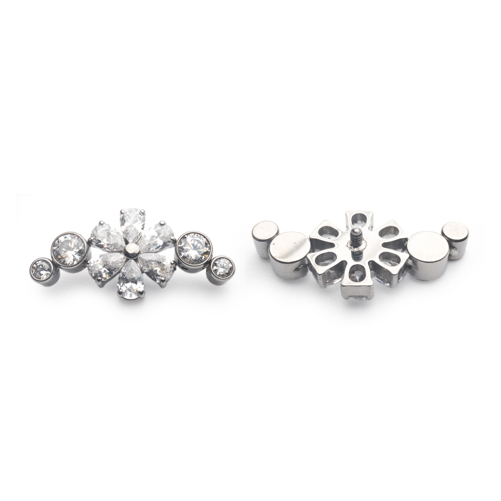 Piercing Embout - Titane F136 Gamme Hand Ink - Embout 277 avec pas de vis interne 0,9 mm pour piercing 1,2 mm marquise strass fleur 12 mm*