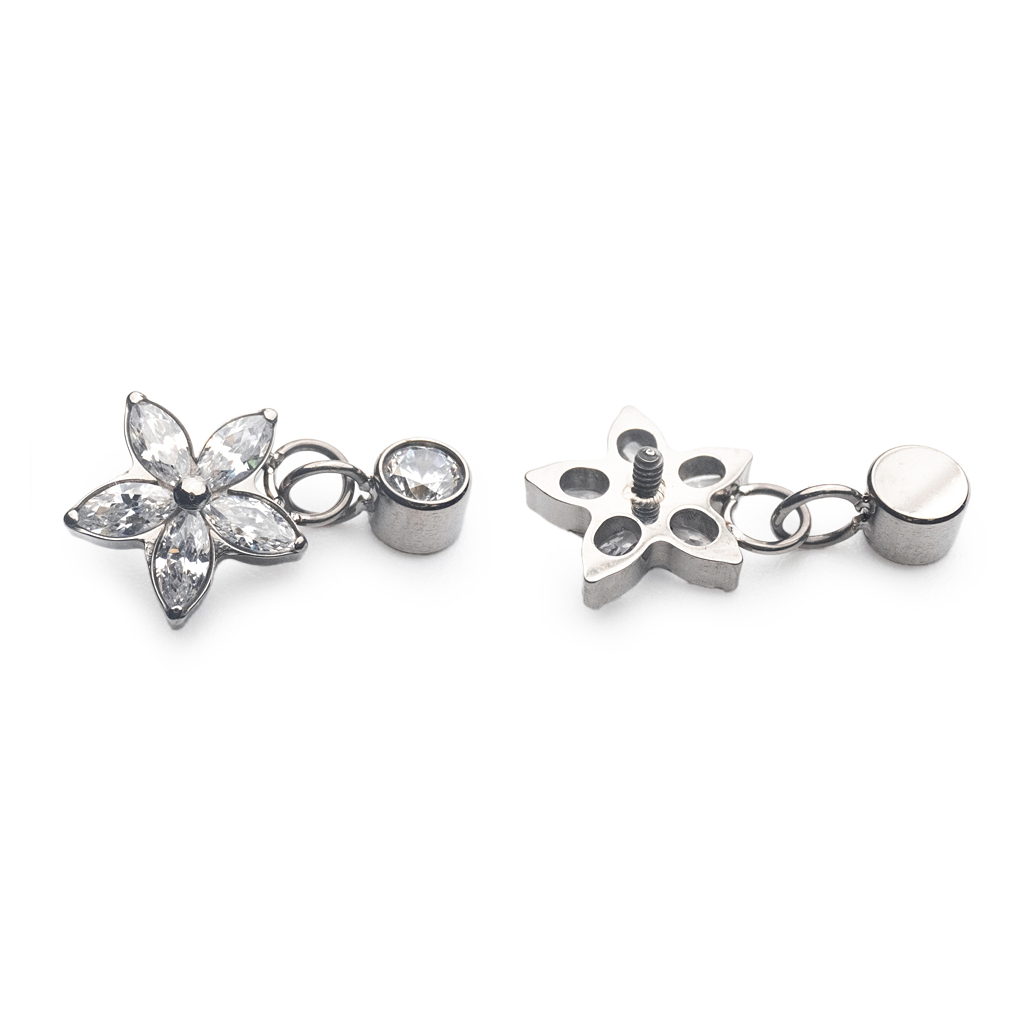 Piercing Embout - Titane F136 Gamme Hand Ink - Embout 285 avec pas de vis interne 0,9 mm pour piercing 1,2 mm fleur strass 7 mm*