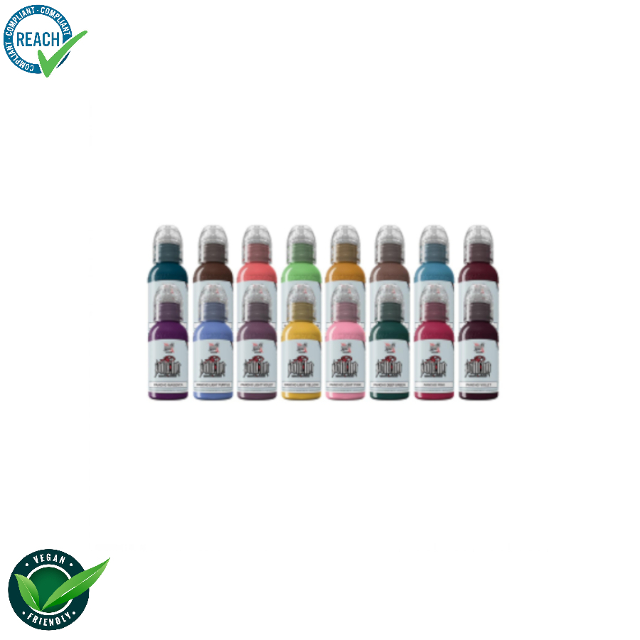 World famous ink limitless encre pour le tatouage REACH set pancho pro colour 16x30ml