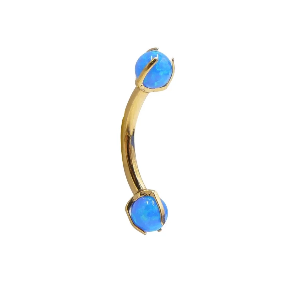 Piercing Banane - Titane F136 Interne Stérile Gold Gamme Itc - Banane avec pas de vis interne et bille bleu 1,2 x 8 mm*