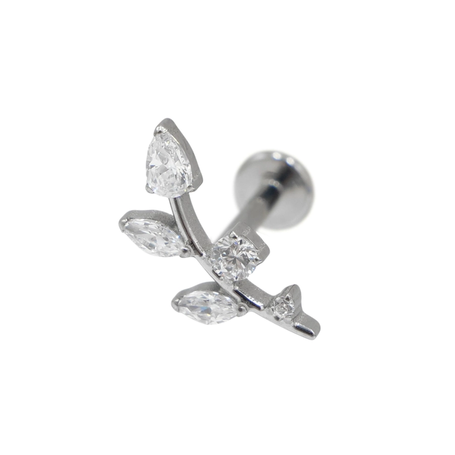 Piercing Labret - Titane F136 Stérile - Labret 41 interne en titane motif branche ovale avec strass