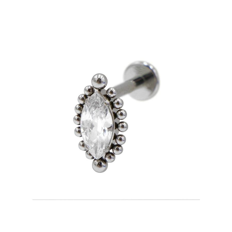 Piercing Labret - Titane F136 Stérile - Labret 39 interne en titane motif ovale ornemental strass