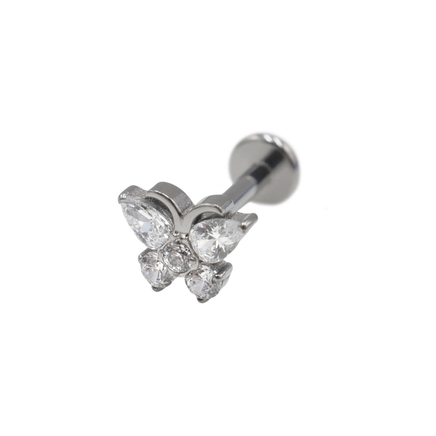 Piercing Labret - Titane F136 Stérile - Labret 35 interne en titane motif papillon strass