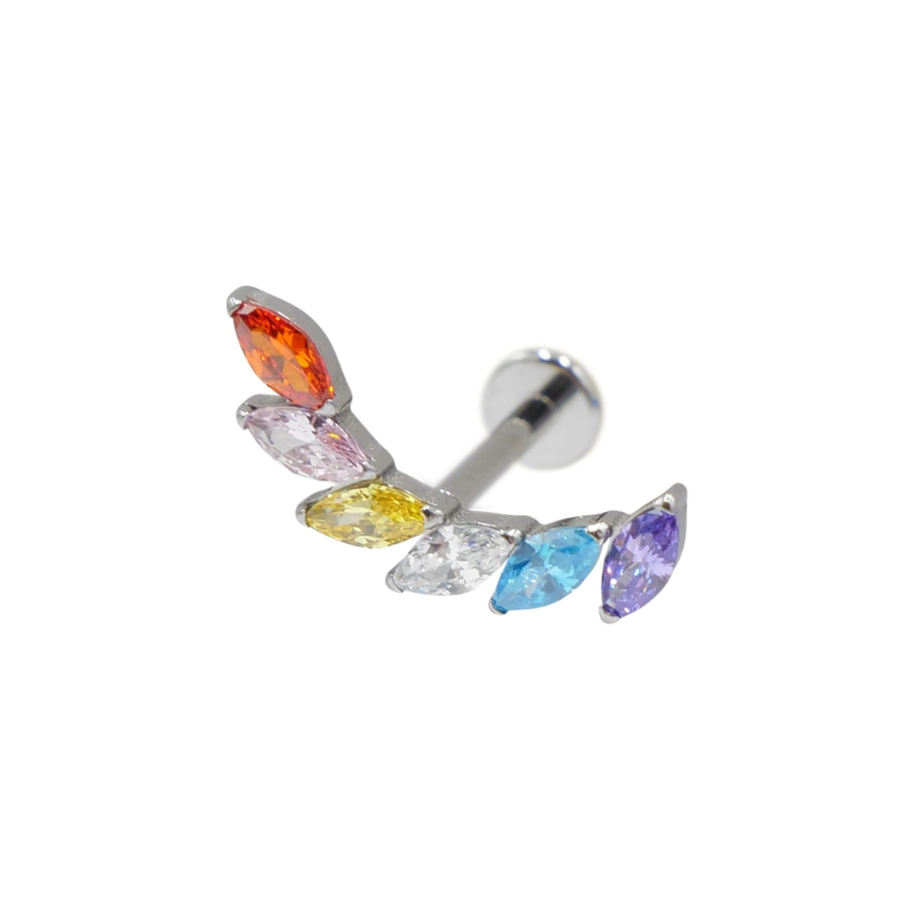 Labret Stérile Titane Interne 33 - Piercing avec pas de vis interne motif marquise strass Multicolore