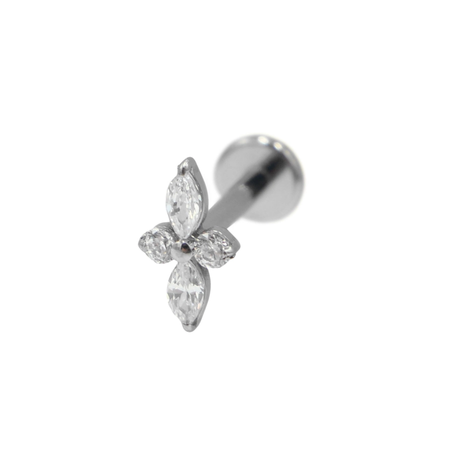 Piercing Labret - Titane F136 Stérile - Labret 32 interne en titane motif pétales strass