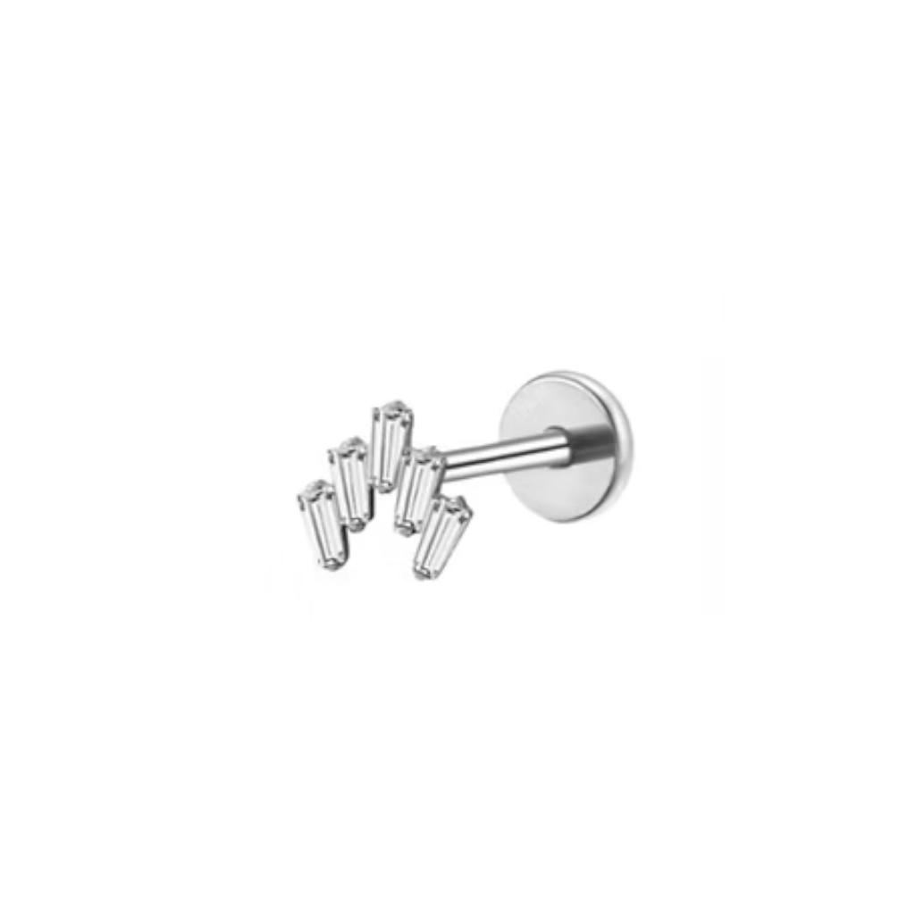 Labret Stérile Titane Interne 36 - Piercing avec pas de vis interne motif 5 strass rectangle blanc