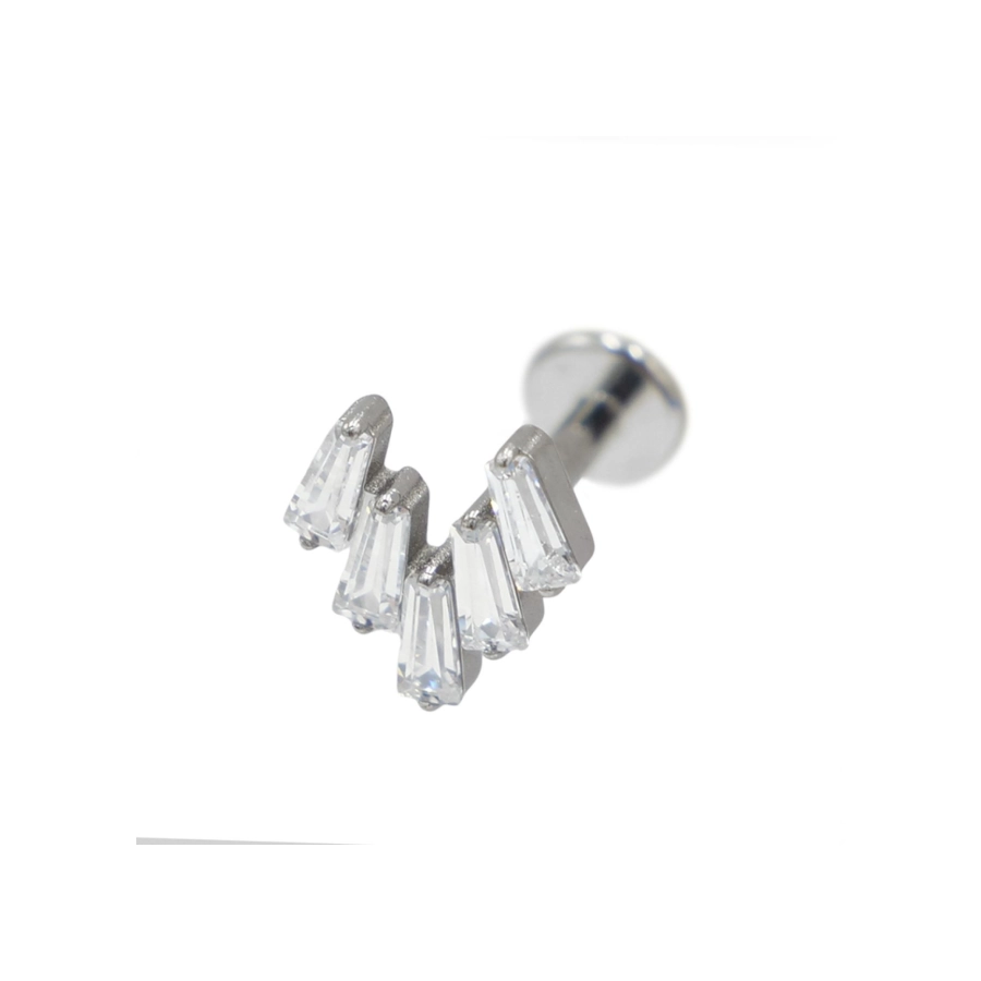 Piercing Labret - Titane F136 Stérile - Labret 36 interne en titane motif 5 strass rectangle blanc
