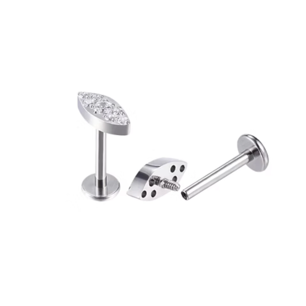 Labret Stérile Titane Interne 28 - Piercing avec pas de vis interne motif Ovale à Strass