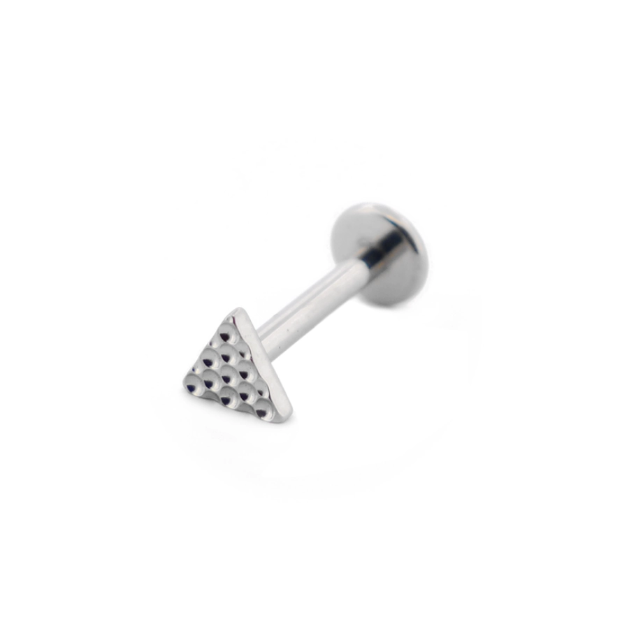 Labret Stérile Titane Interne 25 - Piercing avec pas de vis interne motif Triangle martelé