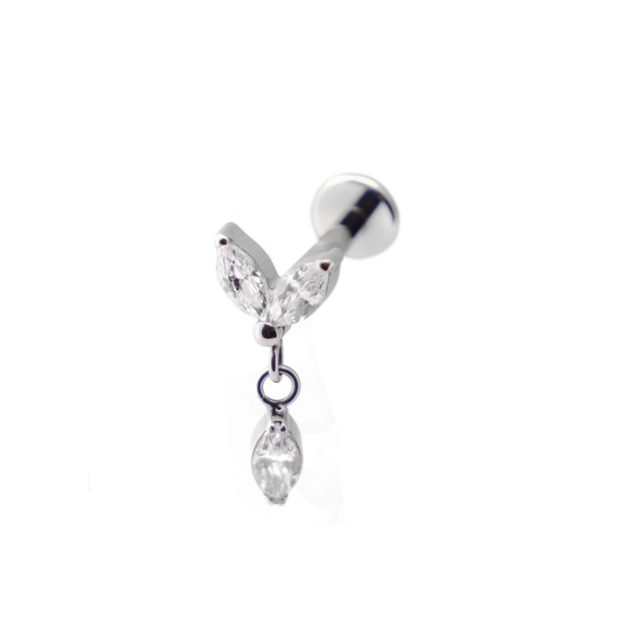 Piercing Labret - Titane F136 Stérile - Labret 01 interne en titane motif marquise 2 strass 