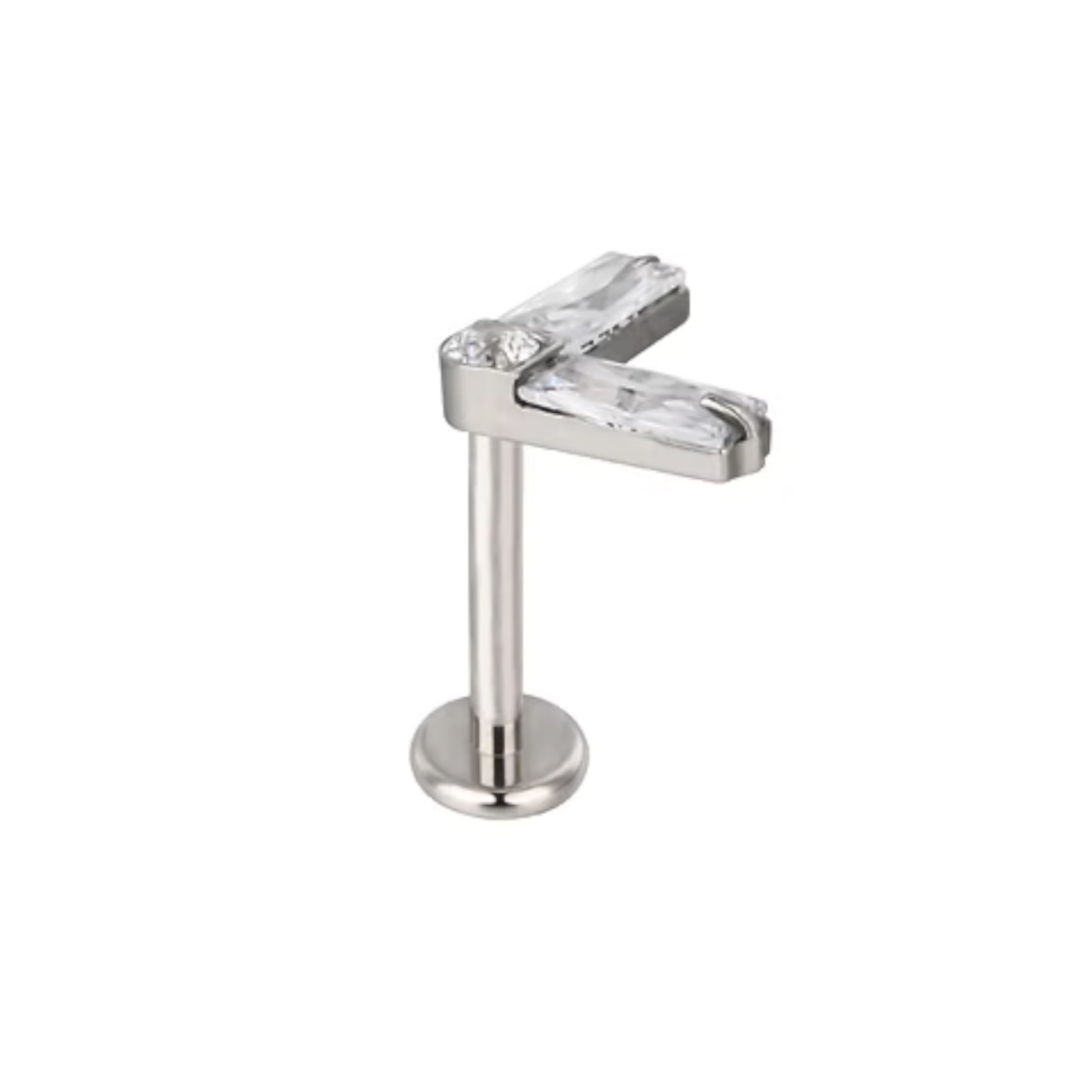 Piercing Labret - Titane F136 Stérile - Labret n°1305 avec pas de vis interne double rectangle strass 1,2 x 8 mm*