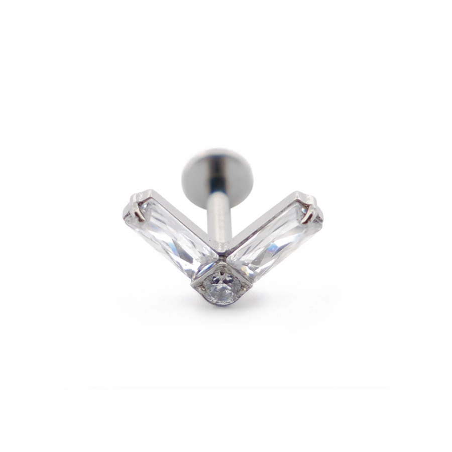 Piercing Labret - Titane F136 Stérile - Labret 06 interne en titane motif double rectangle à strass
