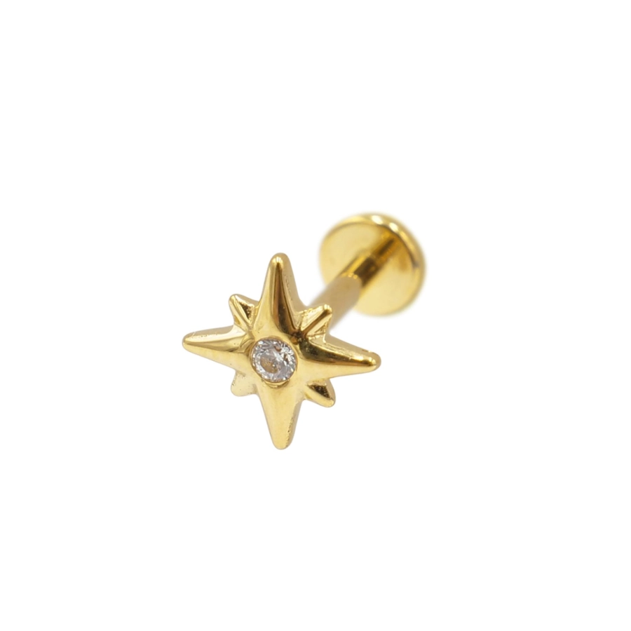 Piercing Labret - Titane F136 Gold Stérile - Labret 31 interne en titane pvd gold motif étoile du berger