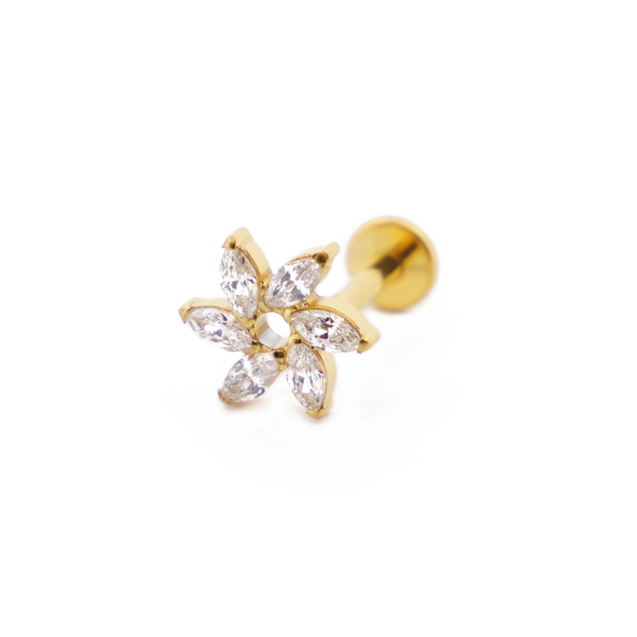  Piercing Labret - Titane F136 Gold Stérile - Labret 12 interne en titane pvd gold motif moulin à strass