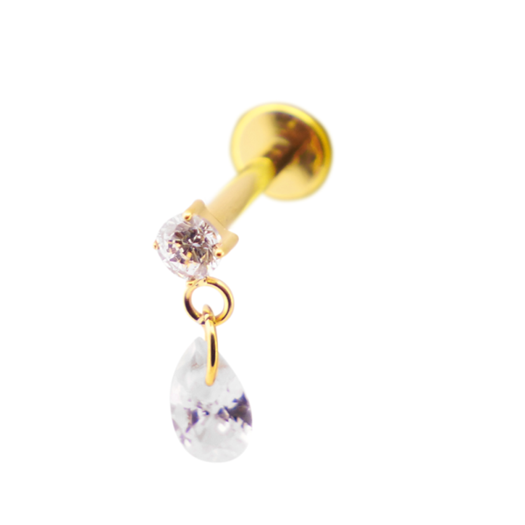  Piercing Labret - Titane F136 Gold Stérile - Labret 10 interne en titane pvd gold motif strass et pendentif strass