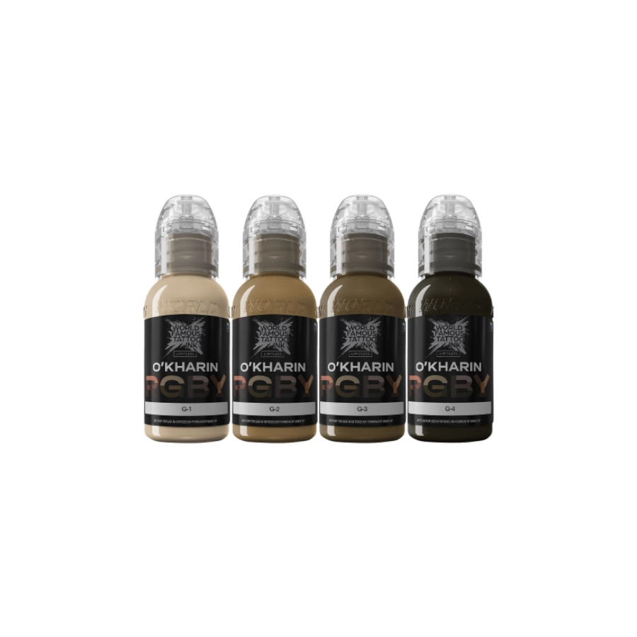 Set Encre Tattoo - World Famous Ink Limitless - Sasha O'Kharin Set RGBY Green - Melange pour le tatouage REACH 4 x 30 ml