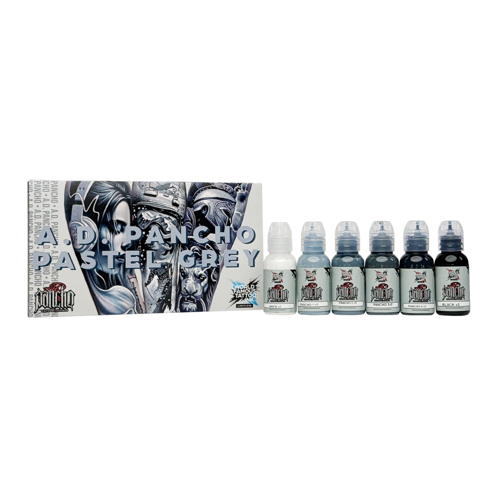 Set Encre Tattoo - World Famous Ink Limitless -   Set A.D. Pancho Pastel Grey v2 - 6 x 30 ml
