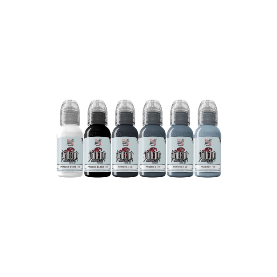 Set Encre Tattoo - World Famous Ink Limitless -   Set A.D. Pancho Pastel Grey v2 - 6 x 30 ml