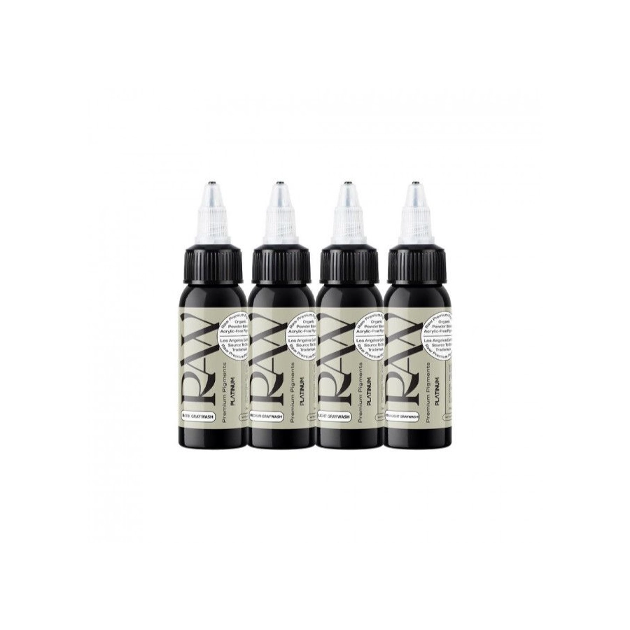 Encre Tattoo Set - Raw Greywash Set - Mélange pour le tatouage encre reach 4 x 30 ml 