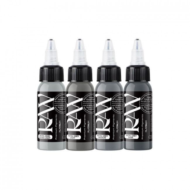 Encre Tattoo Set - Raw Pigment Grey Colour Set - Mélange pour le tatouage encre reach 4 x 30 ml