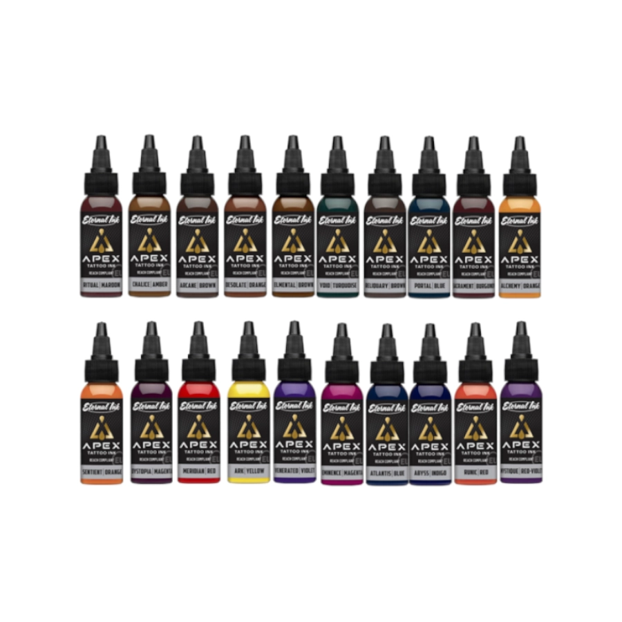 Set Encre Tattoo - Eternal Ink Apex Set de 20 couleurs - Melange pour le tatouage encre REACH 20 x 30 ml