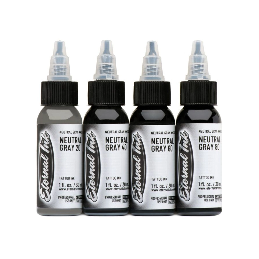 Encre Entrainement Tattoo Grise - Eternal Ink Set Neutral Gray - Encre artistique pour entrainement au tatouage NON REACH 4 x 30 ml*