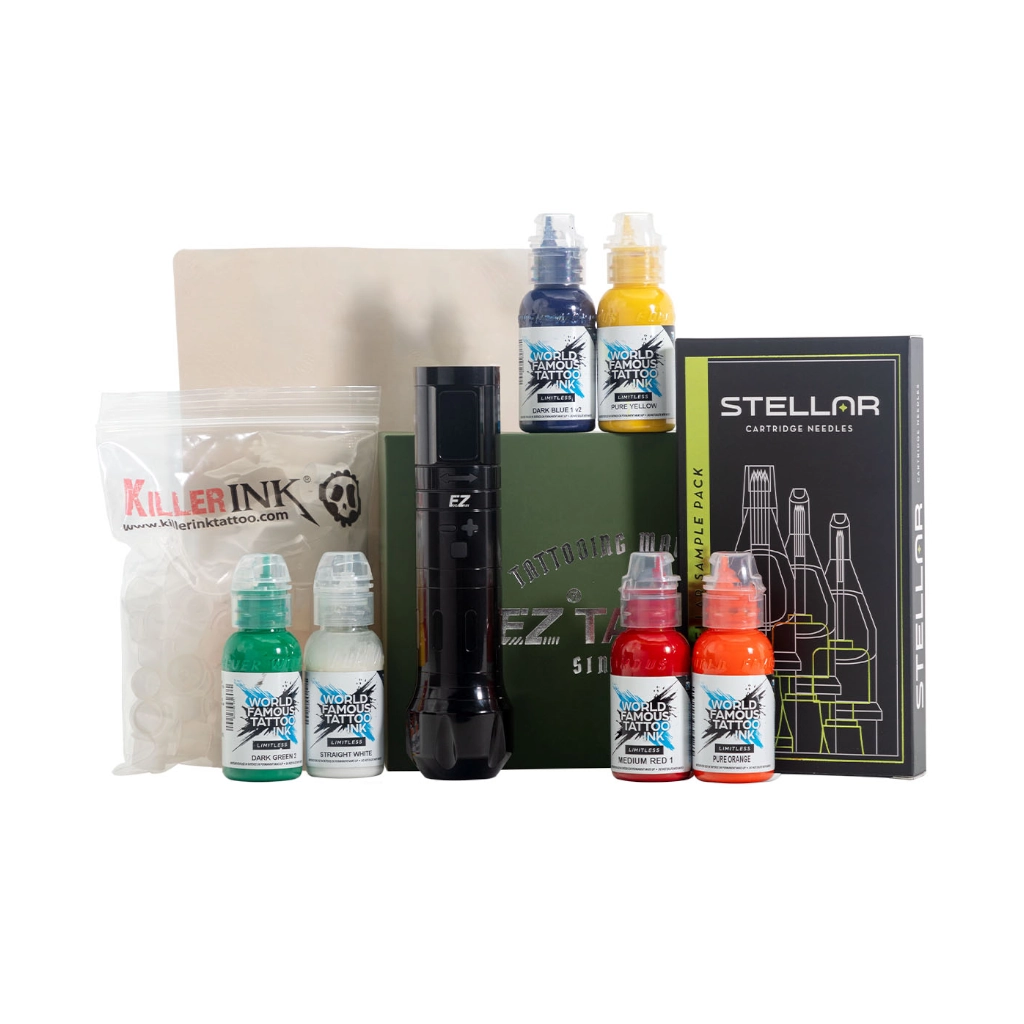 Kit Apprentie - Kit Pen Couleur - Kit de tatouage avec machine à tatouer sans fil EZ*