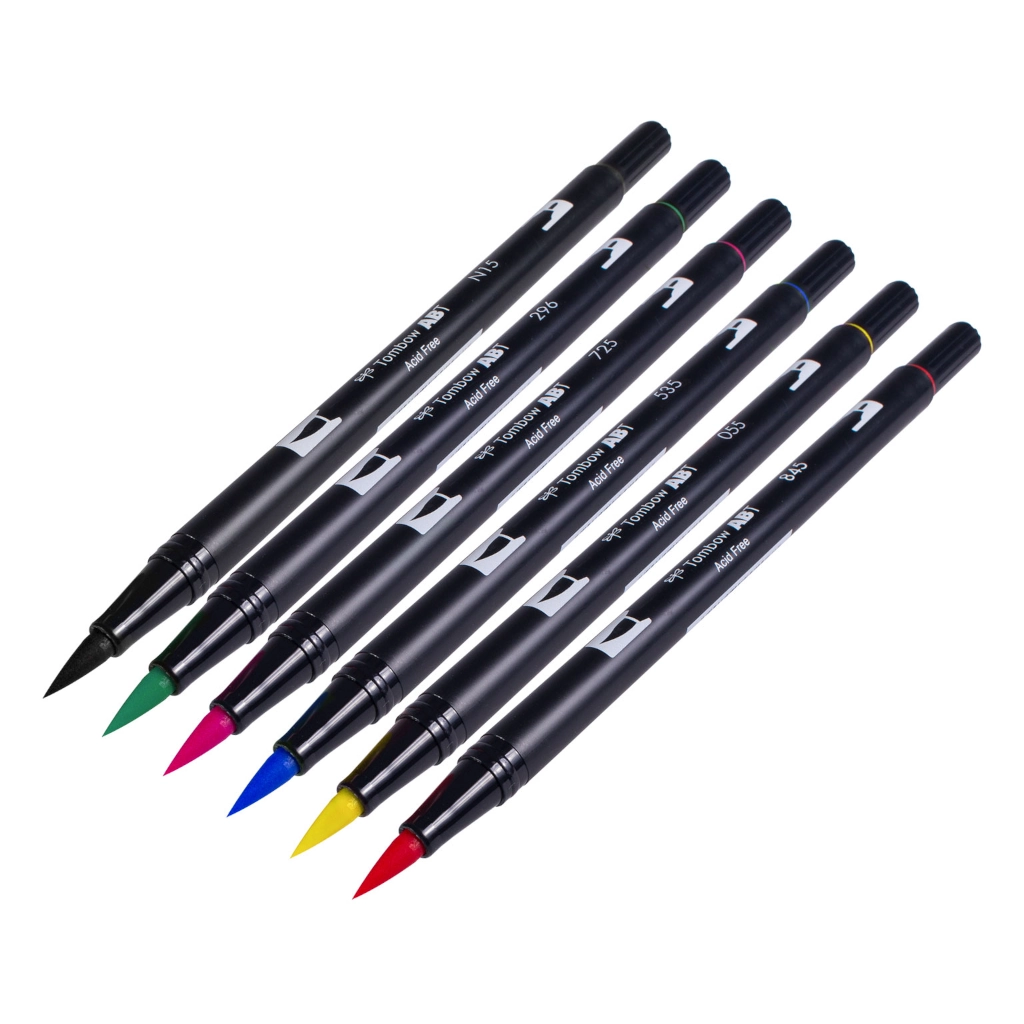 Feutre Tattoo - Tombow Primary Set -  Pack de 6 feutres pinceaux deux embouts idéal freehand et dessin tattoo*