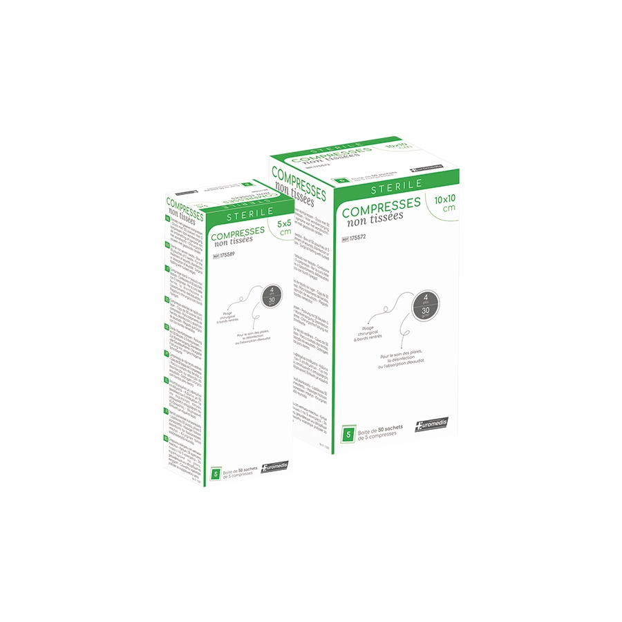 Compresse Piercing - Euromedis Compresse Stérile - Boîte de 100 compresses stérile non tissé (3 tailles)