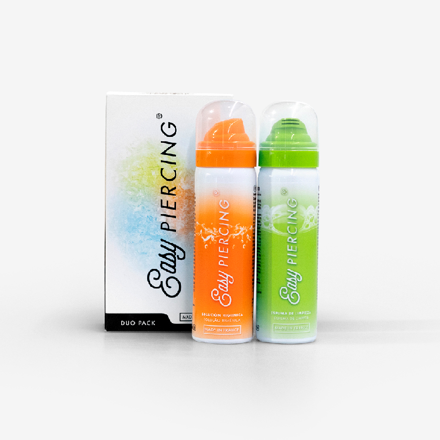 Soin Piercing - Easy Piercing By Otzi Duo Pack - Kit de soin gel nettoyant doux et solution antibactérienne