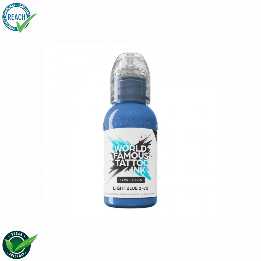 Encre Tatouage Bleu - World Famous Ink Limitless Light Blue 2 V2 - Melange pour le tatouage encre REACH 30 ml