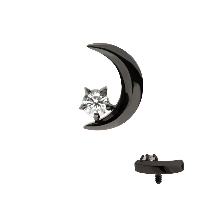Invictus Embout 01 Pvd Noir Titane F136 - Piercing avec pas de vis interne demi lune strass