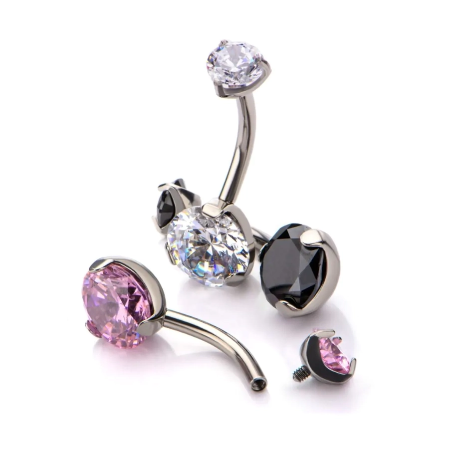 Piercing Banane - Banane Stérile Interne - Piercing en titane f136 avec pas de vis interne 2 strass griffé (4 Coloris)*
