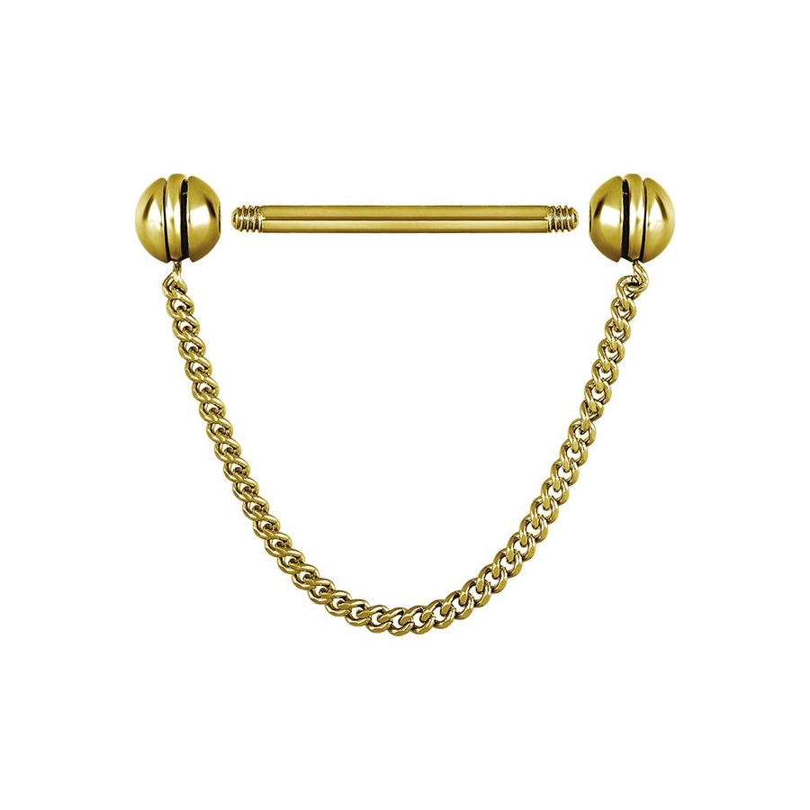Piercing Barbell - Acier 316L Gold - Barbell avec pas de vis externe et chaîne*